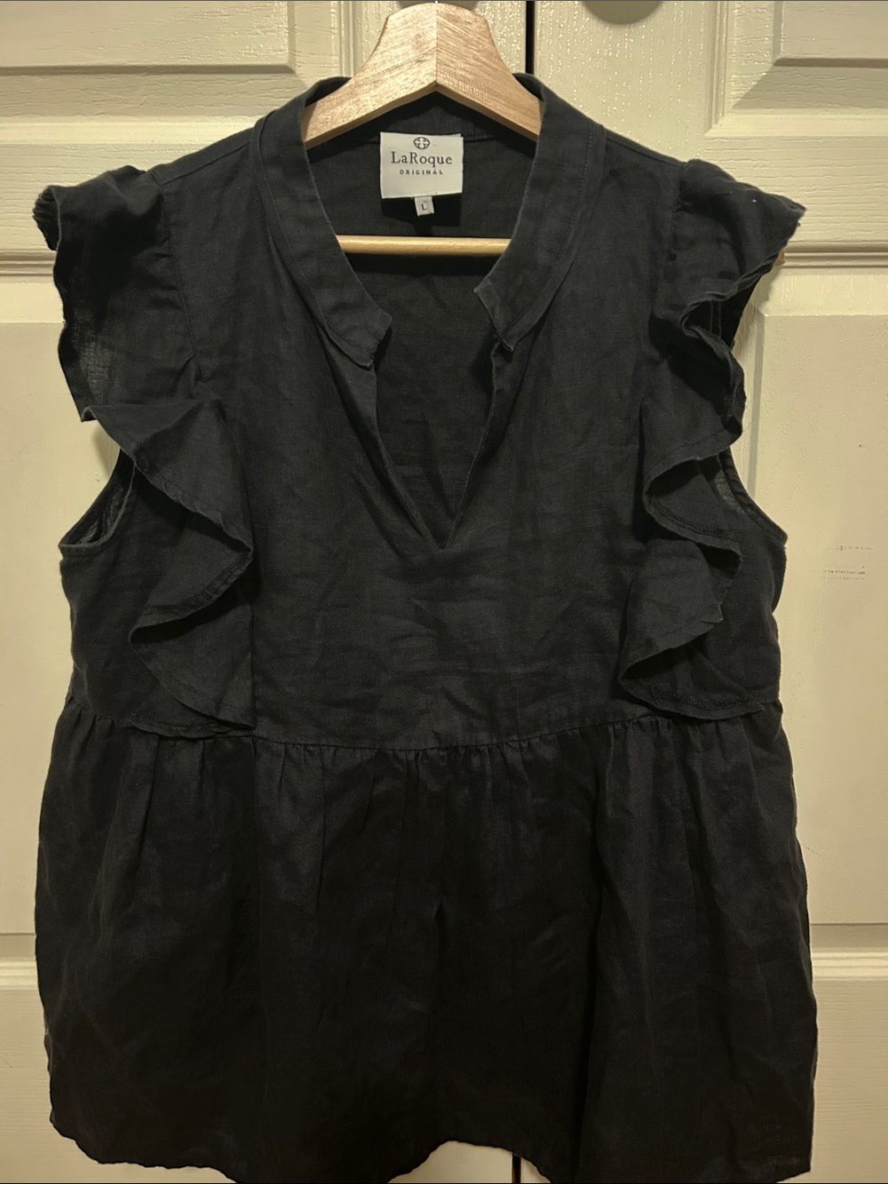 LaRoque Black Ruffle V-Neck Women's Blouse